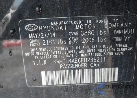 2015 Hyundai Elantra Se z USA, uszkodzony, nr VIN KMHDH4AE6FU236211